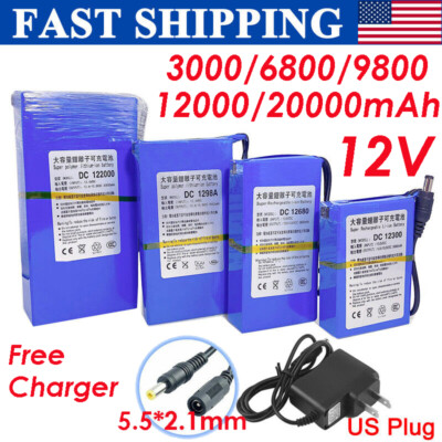 #ad 12V DC Rechargeable Lithium ion Battery Portable Battery Pack w Charger Switch $39.89