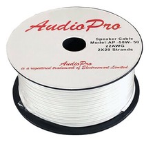 50m Reel of AudioPro 22 AWG White Speaker Cable 2 x 29 Strands HiFi Surround
