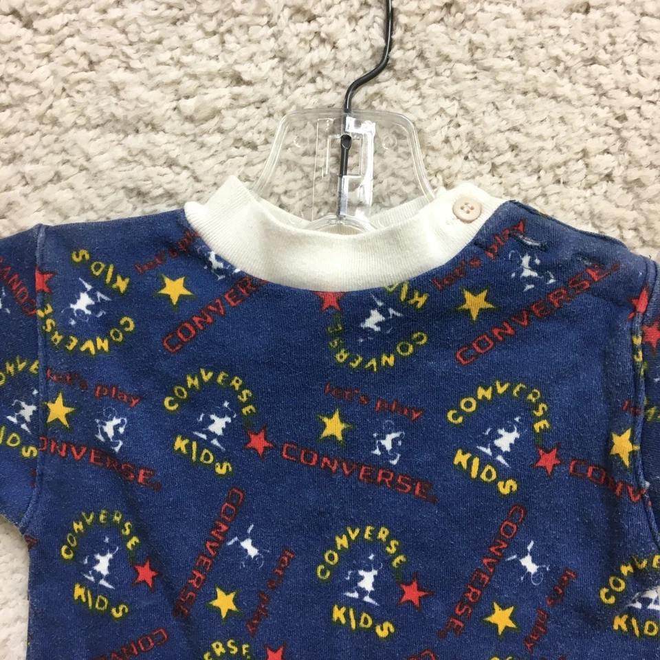 Camiseta infantil Converse vintage 2T meninos azul logotipo AOP manga curta pulôver bebê - Imagem 2 de 4