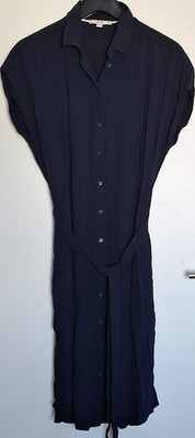 ESPRIT Damen Hemdblusenkleid Blau Midi Kurzarm Kragen Knopfleiste Gr. 36
