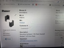 Panduit RSB1A Rack Standoff Bracket Kit powder coat Steel 1 RU 1.6 " Depth Black