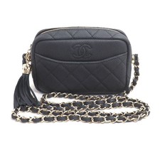 CHANEL Caviar Leather Matelasse Camera Bag Shoulder Black A57717 Women's