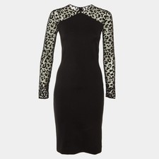 Stella McCartney Black Jersey Mesh Knee Length Sheath Dress S