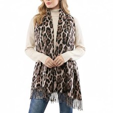 Winter Classic-Leopard-Scarf for Women - Soft Warm Faux-Cashmere Shawl Khaki