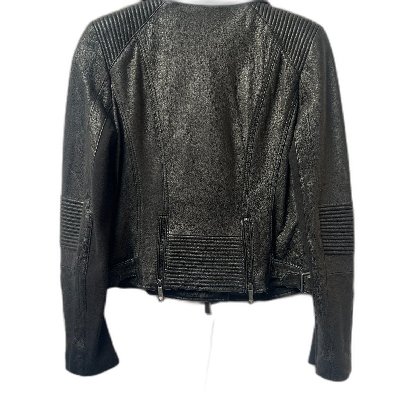 BCBGMaxAzria Charlie Zip Black Leather Moto Jacket $598 Zippered Sleeves Back XS image 2