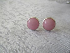 Ohrstecker -  Versilbert - Cabochon - Schmuckstein - Edelstein Jade -  Rosa 