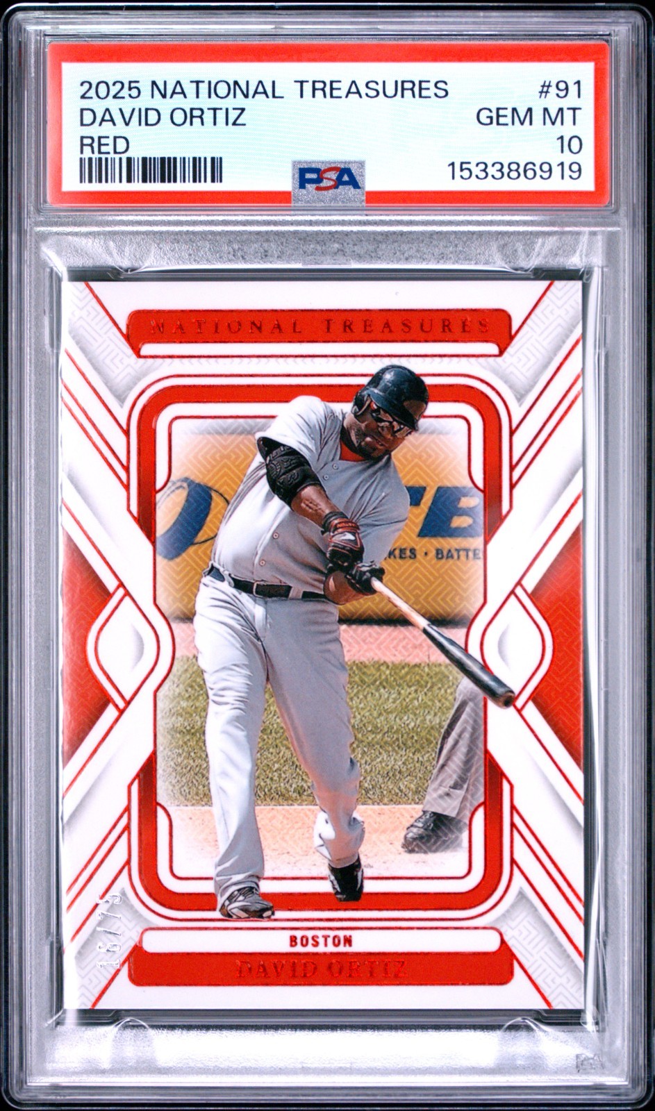 David Ortiz /75 COLOR MATCH PSA 10 POP 1 SSP #91 2025 Panini National Treasures view 1
