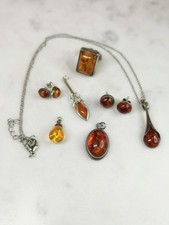 Collection of 7 x Vintage Sterling Silver 925 Amber Jewellery #47