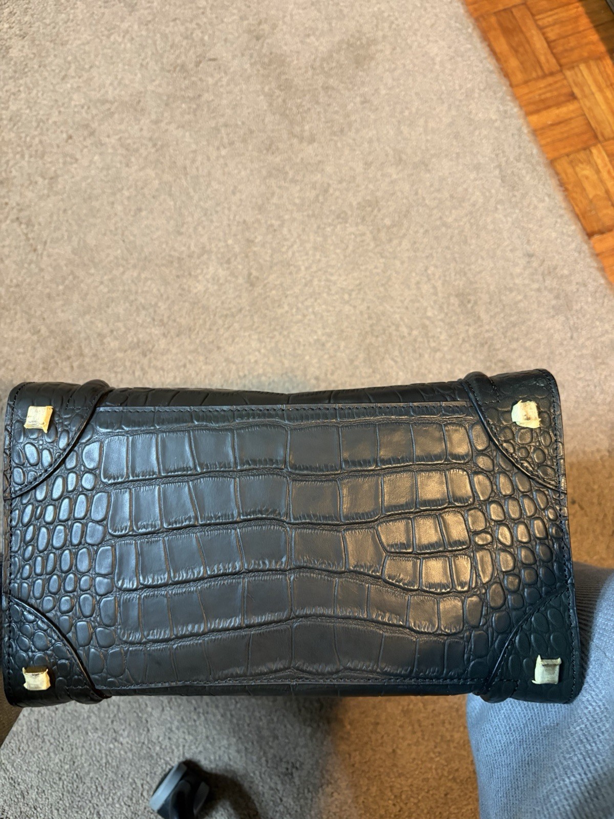 Céline Phantom Luggage Croc-Embossed Leather Tote – Black image 10