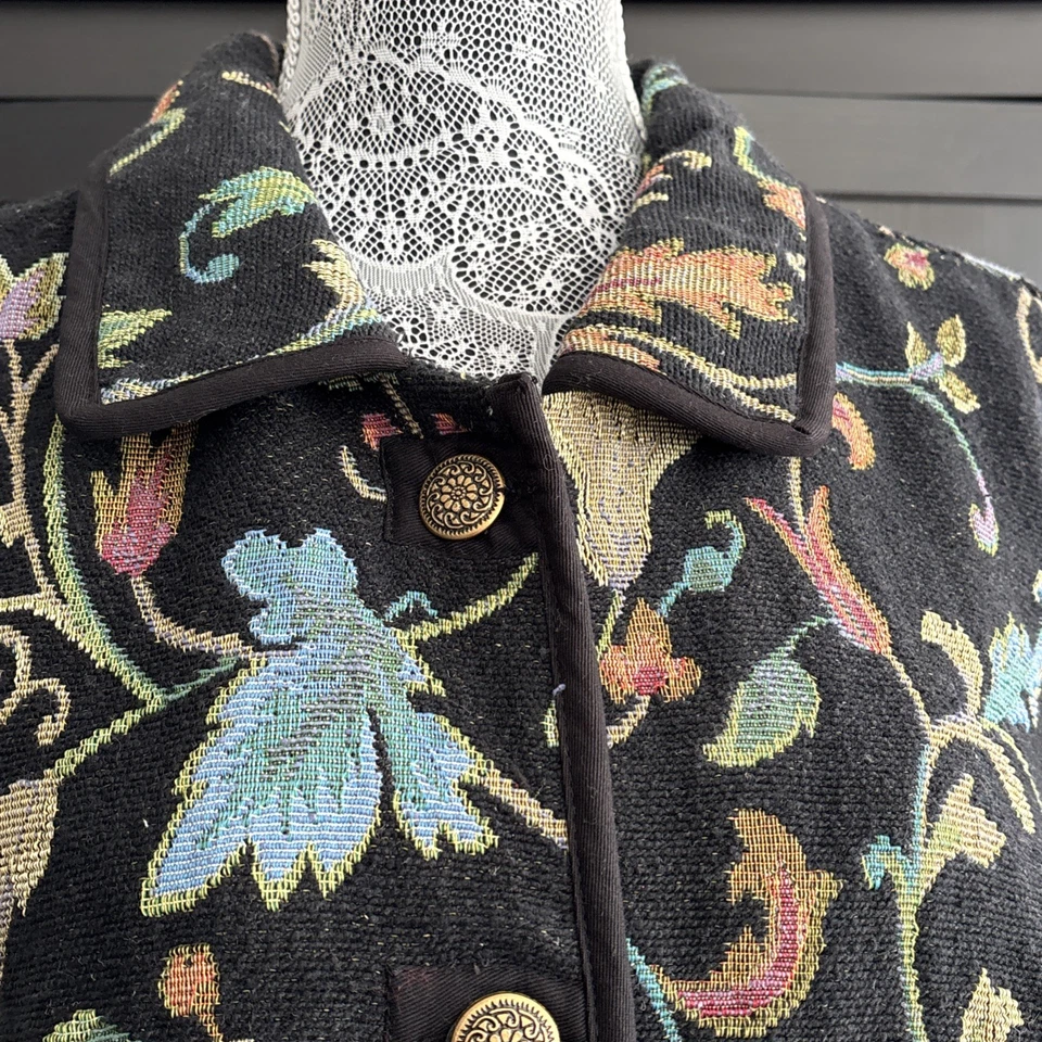 De Colección Blair Mujer Tapiz Floral Usable Arte Talla 2X Chaqueta Parche Bolsillos Negro Foto 2 de 4