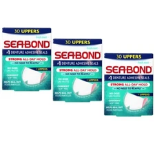 3 Pack Sea Bond Denture Adhesive Wafers Uppers Fresh Mint 30 Each