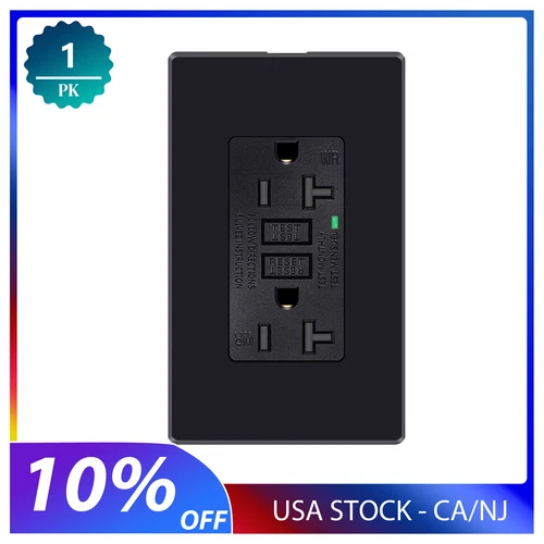GFCI GFI Outlet 20A Amp TR WR Ground Fault Circuit Interrupter Receptacle Black