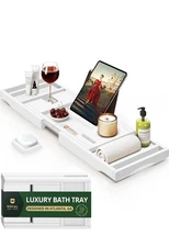 ROYAL CRAFT WOOD Luxury Bathtub Caddy Tray, One or Two Person Bath and Bed Tray,
