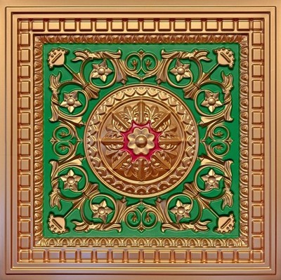 PVC Faux Tin (Drop-In) Grid Ceiling Tiles 24x24 D215 Gold-Green-Red LOT/22