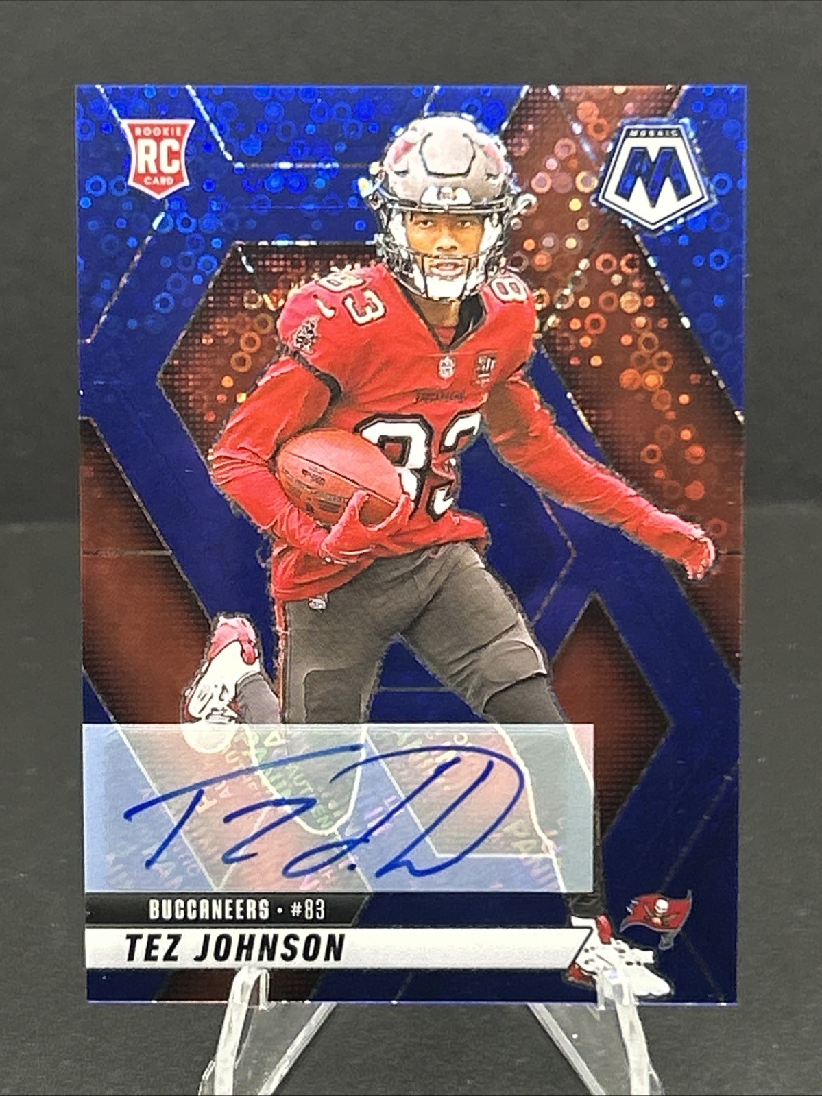2025 Mosaic Football Tez Johnson Blue Disco Auto RC #316 MINT 🔥🏈🔥 Bucs