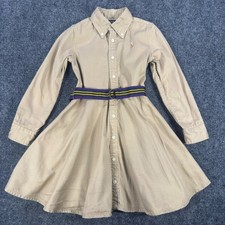 Polo Ralph Lauren Girls Tan Khaki Cotton Twill Belted Shirt Dress Size 5
