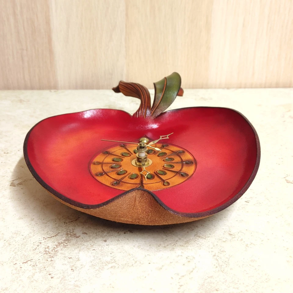 Leather Apple Wall Clock 9" Working Quartz Farmhouse Country Teacher Decor - Image 4 of 4