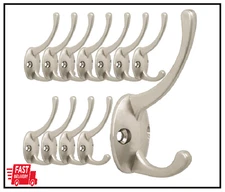 	12 Pack Silver Coat Hooks Wall Mounted with 24 Screws Retro Double Hooks Uti...