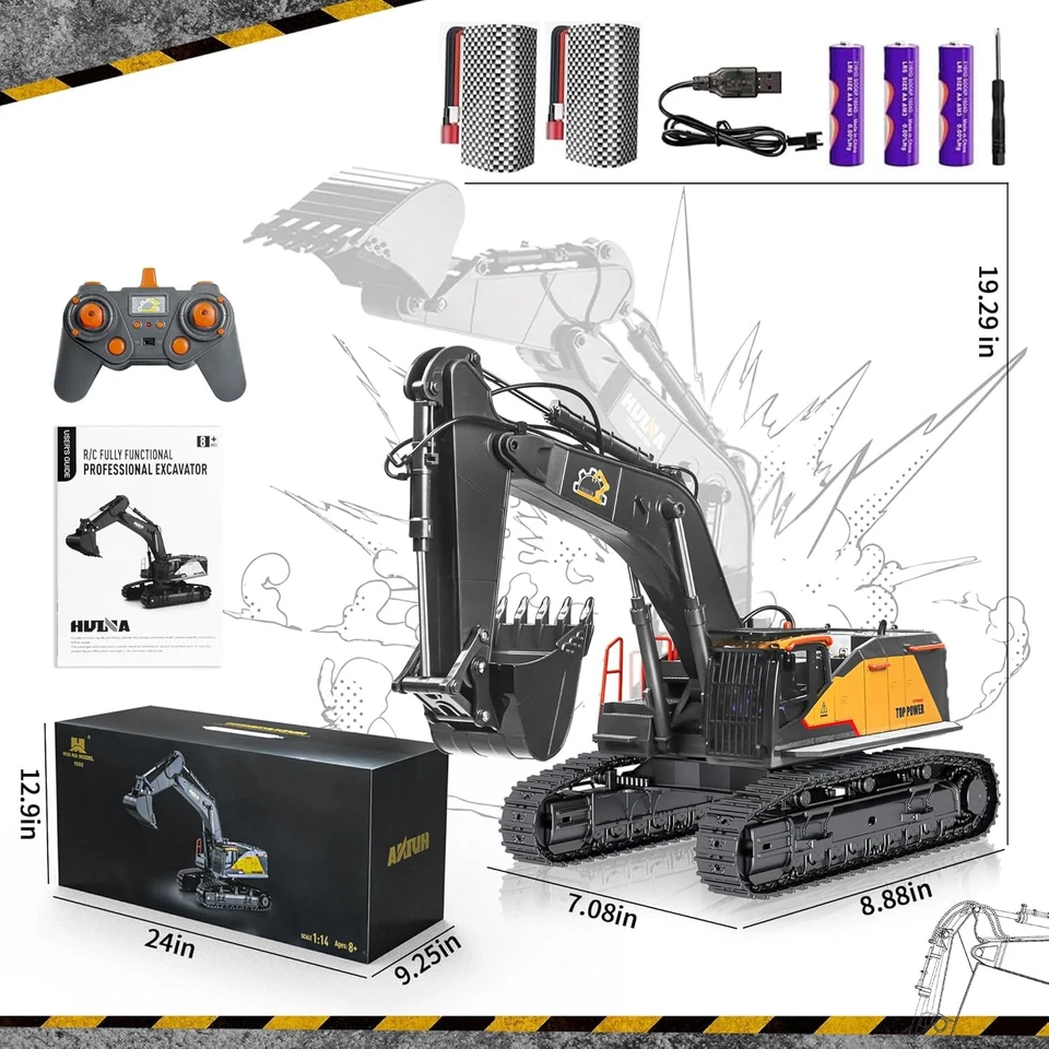 22 Channel Remote Control Excavator, 1/14 Scale RC Excavator Metal Shovel...  - Image 2 of 4