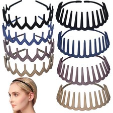 8 PCS Zig Zag Plastic Headbands Elastic Headband with Teeth Comb Headbands Wa...