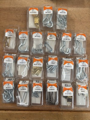 21 Packungen Haken Mix verschiedene Sorten verzinkt Messing / H2Breg6K1