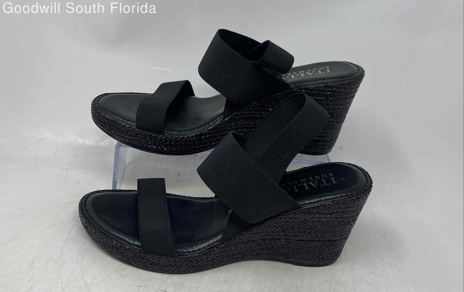 Italian Shoemakers Womens Success Black Wedge Heels Slingback Sandals Size 9.5