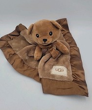 UGG Baby Brown Bear Blanket Plush Satin Trim Soft Lovey Fleece