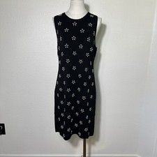 Michael Kors Black Knit Dress XL Sleeveless Stretch Floral Pattern Knee