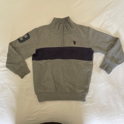 U.S. Polo Assn. Boys S 6/7 1/4 Zip Sweatshirt Gray Navy Logo Long Sleeve Casual