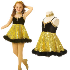 Lot of 3 Razzle Dazzle Child 6x7 Dance Costume Gold Sequin Dress Marabou Trim
