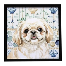 Cream Pekingese Coastal Sea Glass Framed Metal Print WDK7149MFP88