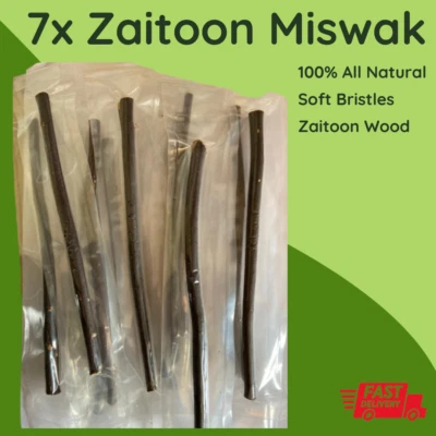 BA STORE 7x Zaitoon Miswak Stick 100% Natural Thin Firm & Soft Bristle Zaitoun Toothbrush
