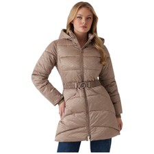 Guess donna piumino puffer marrone con logo all over e cintura W4BL58 SOTTOCOSTO