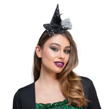 MINI WITCHES HAT on headband Witch Fancy Dress Halloween Party Black Headpiece