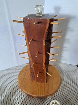 Vintage Rustic Log Wooden Sewing Thread 40 Spool Tree Holder Rack 