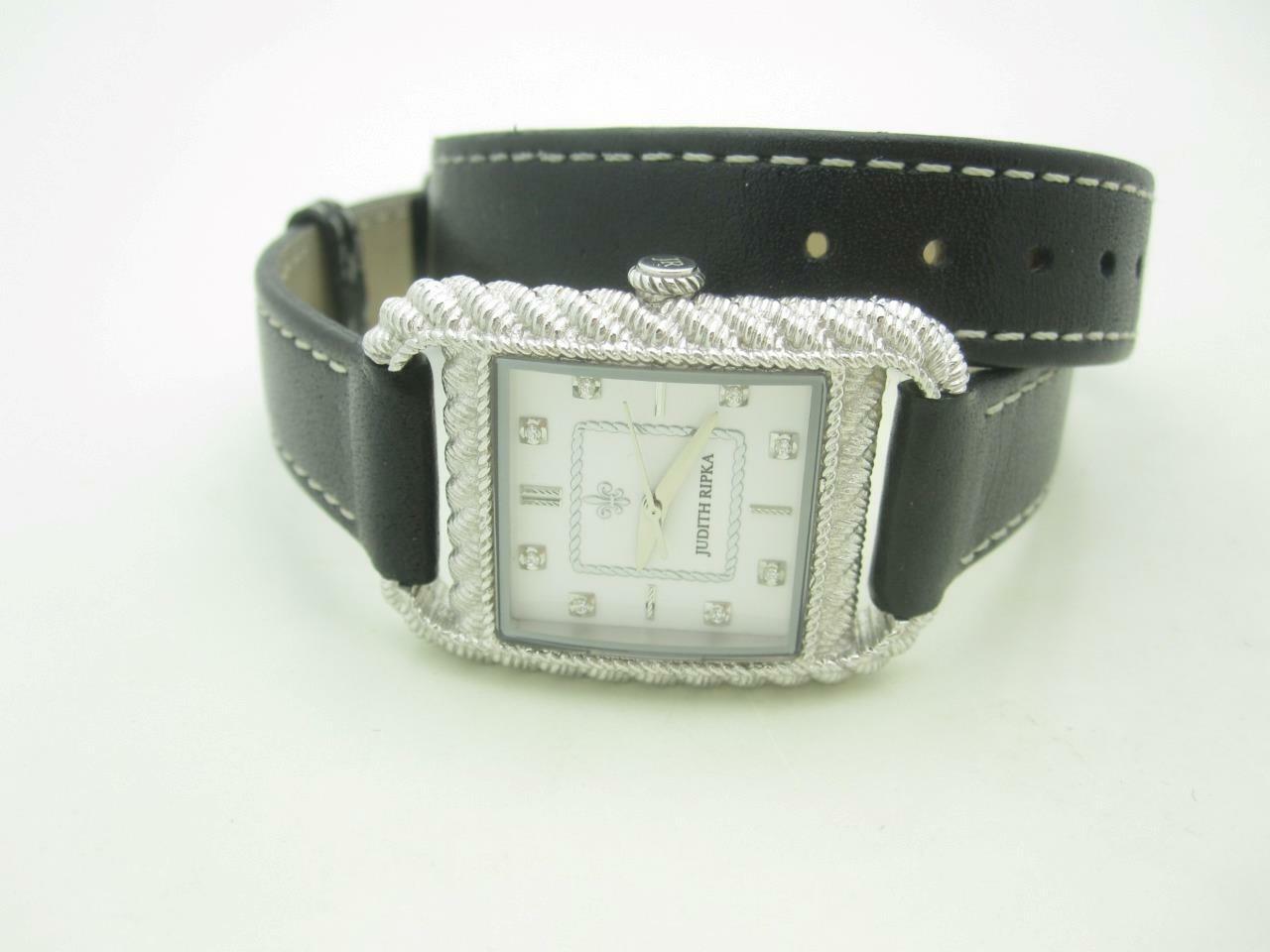 Judith Ripka Sterling Silver White Dial Watch Double Wrap Leather Band