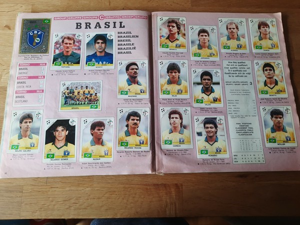 Italia 90 World Cup Panini,Hojas Equipo Brasil completo original.Romario