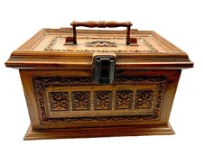 Vintage MCM Max Klein Ornate Faux Wood Plastic Sewing Storage Chest Box 12"x8"x7