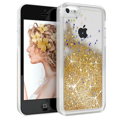 Für Apple iPhone 5C Glitzer Hülle Flüssig Silikon Case Handy Cover Tasche Gold