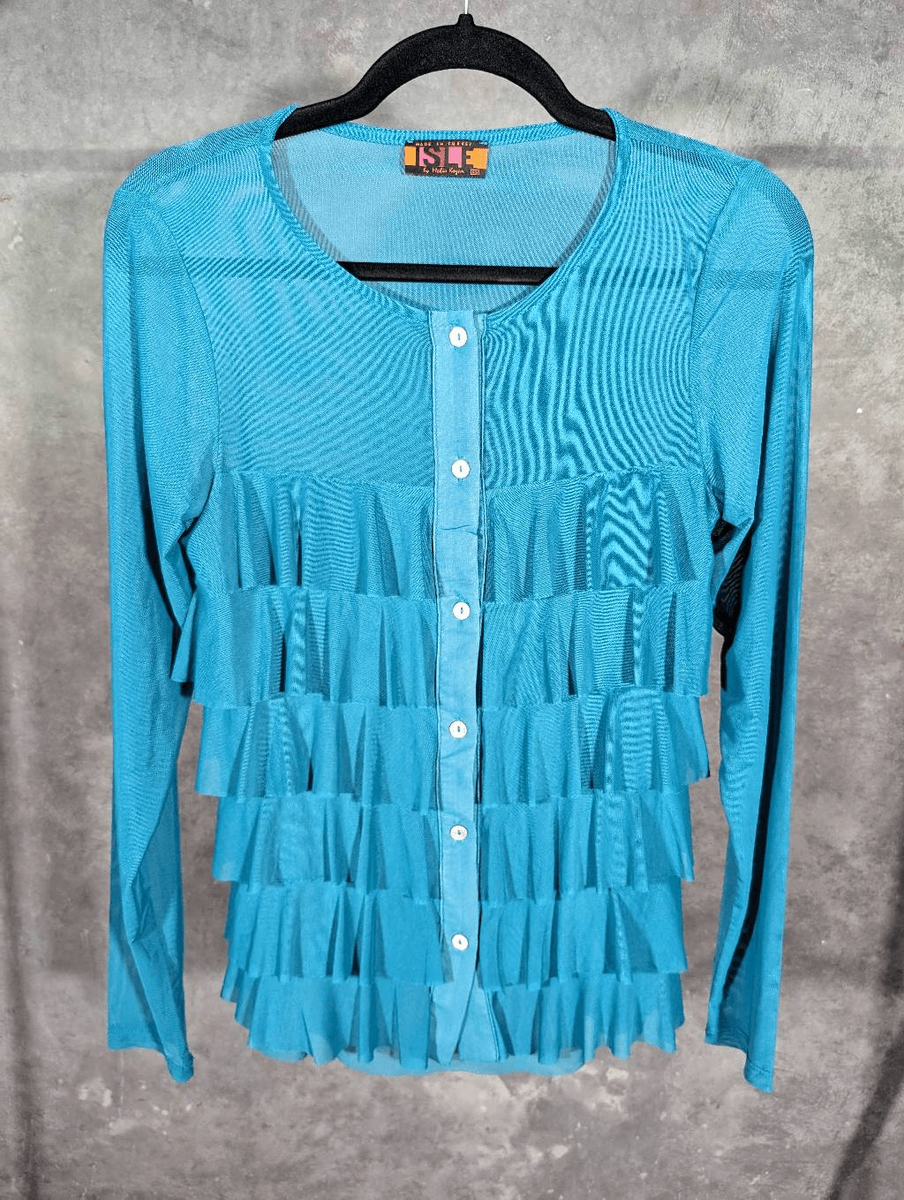 NWOT ISLE Apparel Made in Turkey Blue Ruffled Sweater Size Xs | eBay