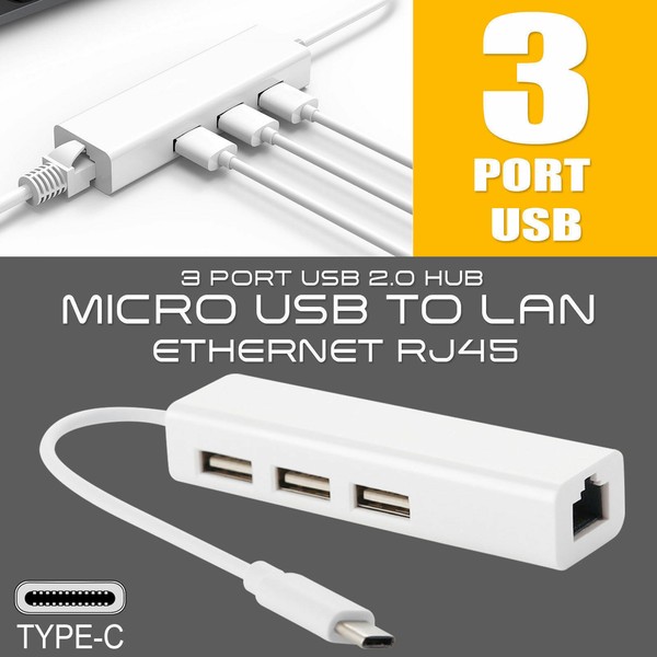 Adaptador USB Ethernet Hub USB-C con 3 Puertos USB 3.0 y 1 Puerto LAN RJ45 1000M