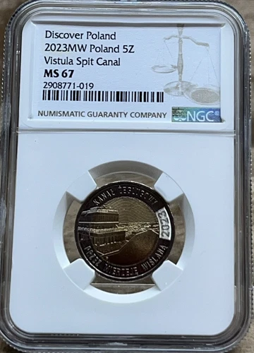 Poland 2023 MW 5 Zlotych NGC MS 67  Vistula Split Canal Mierzeja Wislianska
