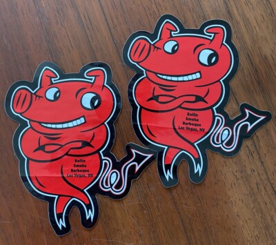 Red Devil Pig Sticker Decals (2) Rollin Smoke Barbeque BBQ Las