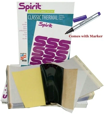 SPIRIT STENCIL PAPER 25 Spirit Repro FX Stencil Thermal Tattoo Transfer Copy Paper Surgi-Marker kit