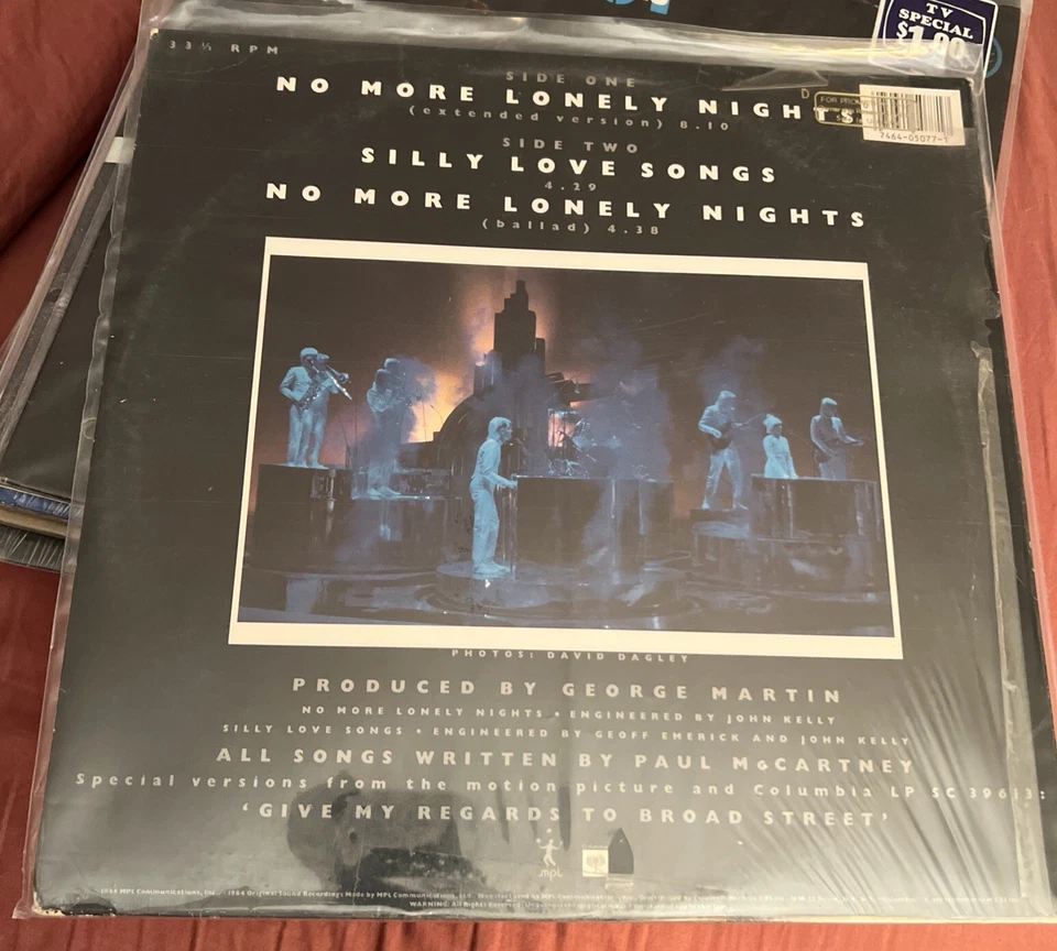 PAUL McCARTNEY- NO MORE LONELY NIGHTS EXTENDED VERSION 1984 MPL NEW SEALED PROMO - Image 2 of 2