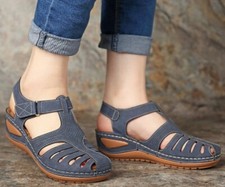 Sandalias De Cuero Moda Para Mujer Zapatos Planas Casual Playa Gladiador Verano