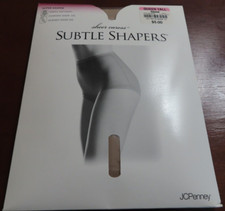 JC Penney Subtle Shapers Girdle Top Panty Pantyhose Oatmeal 6419 Queen Tall