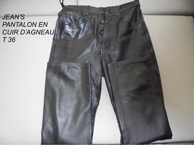 JEANS HOSE LAMMLEDER SCHWARZ IDEAL BIKER MIX SLIP KNÖPFE GR 36