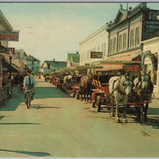 Horse Drawn Carriages Policeman on a Bike, Mackinac Island MI Postcard Posted 65