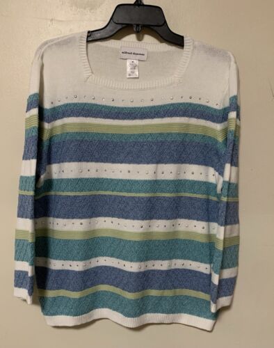 NwOt Alfred Dunner Square Neck Embroidered Crystal Striped Sweater Women’s Sz M